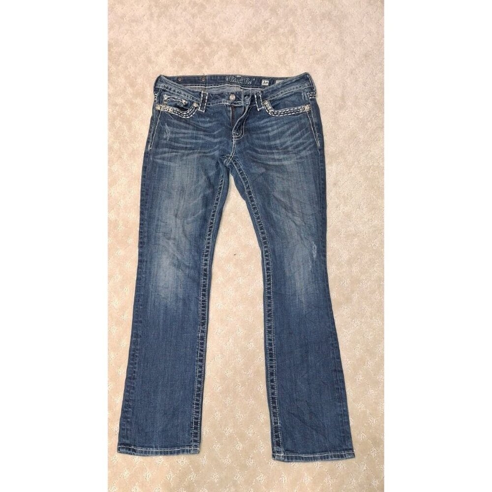 Miss Me Jeans Women's Size 30 Straight Leg Dark Wash JE5180TSR Rhinestone Bling